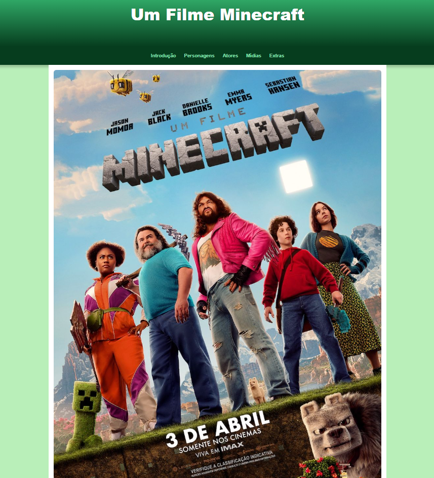 Landing Page - Um Filme Minecraft